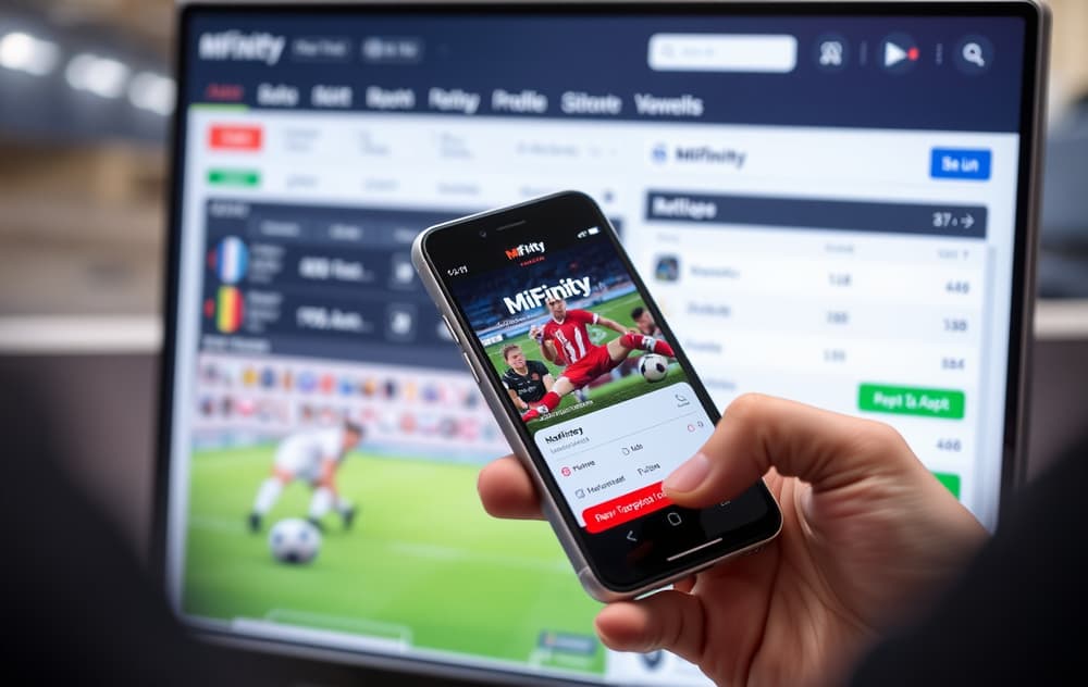 Person som bruker MiFinity-appen på mobil for å sette inn penger på en oddsbookmaker.