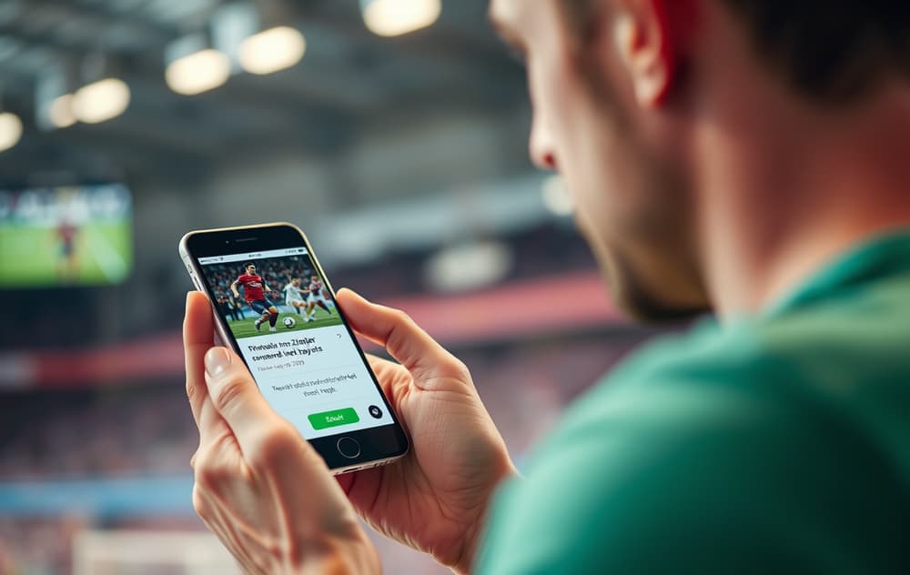Person som bekrefter Zimpler-innskudd via SMS på mobilen, med en bookmakerapp i bakgrunnen