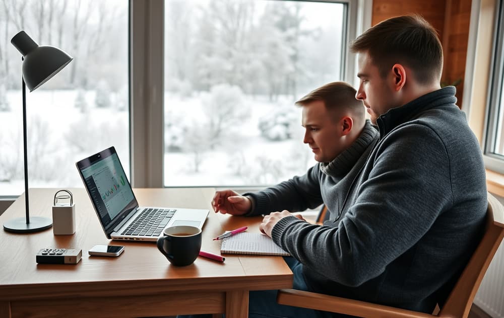 Norsk oddsspiller som analyserer odds på en laptop med notater og kaffekopp