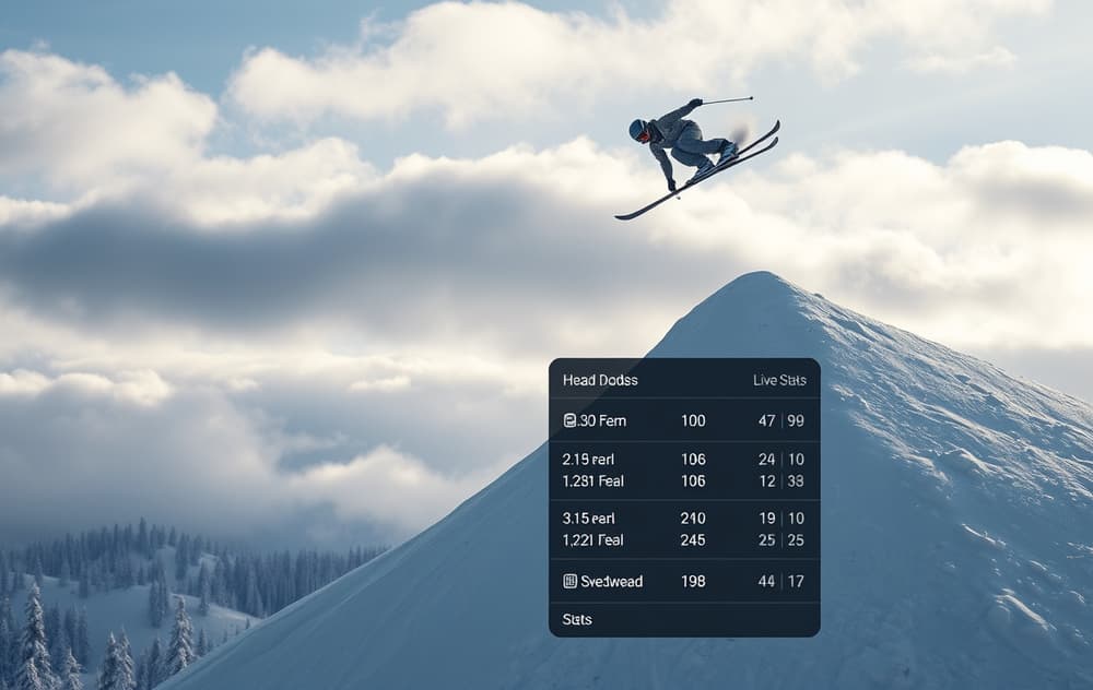 Skihopper i svev over hoppbakke med odds-grafikk og head-to-head-odds